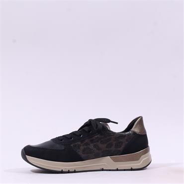 Rieker Laced Low Wedge Trainer Side Zip - Black Combi